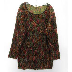 VINTAGE Express Top Large Tricot Tunic Blouse Crinkle Floral 80s